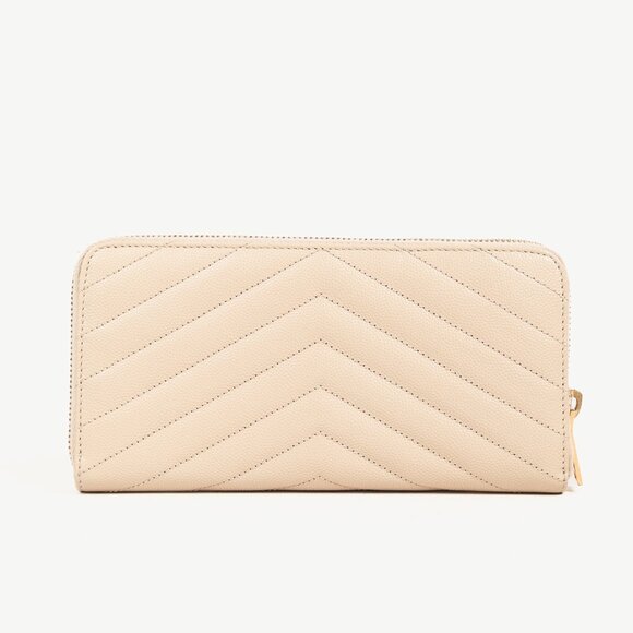 Saint Laurent Dark Beige Grain de Poudre Mattelasse Chevron YSL Monogram Wallet - Picture 4 of 11